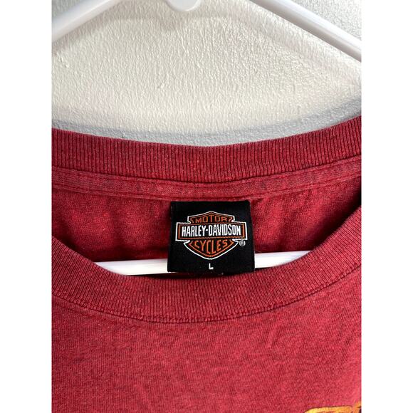 Vintage Y2K Red Harley Davidson Shirt Live Free Flame Banner Oregon Size L - Picture 4 of 5